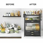 2-TIER BLACK KITCHEN DISH DRYING RACK WITH COVER AND UTENSIL HOLDERDr080 - Image 6