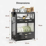 2-TIER BLACK KITCHEN DISH DRYING RACK WITH COVER AND UTENSIL HOLDERDr080 - Image 2