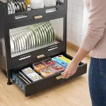 2-TIER BLACK KITCHEN DISH DRYING RACK WITH COVER AND UTENSIL HOLDERDr080 - Image 5