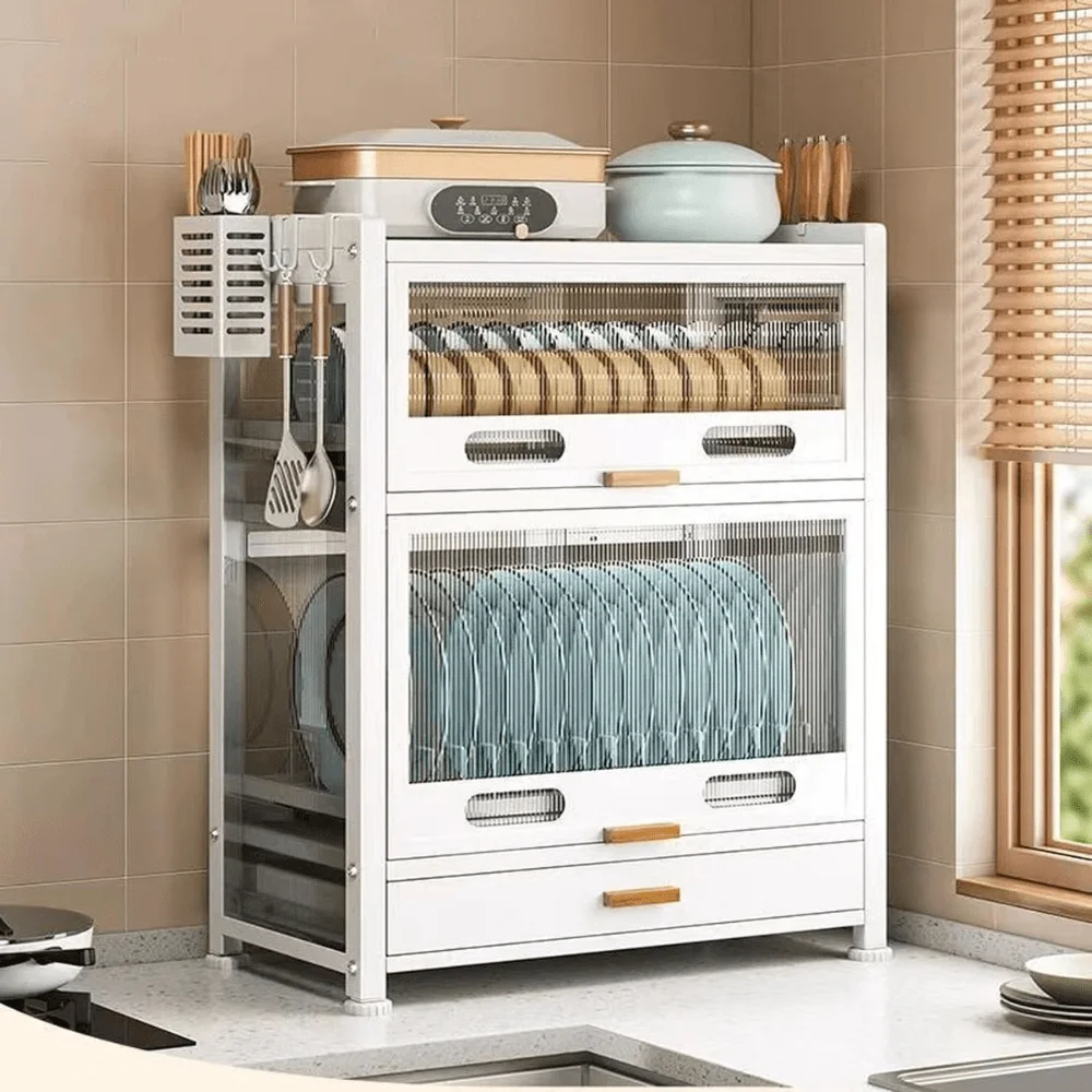 2-Tier-White-Kitchen-Dish-Drying-Rack-with-Cover-and-Utensil-Holder-1 2-TIER WHITE KITCHEN DISH DRYING RACK WITH COVER AND UTENSIL HOLDER - Image 1
