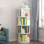 4 TIER ROTATABLE BOOK SHELF, HOME DECOR STORAGE SHELF RACK, WHITE WOOD STORAGE RACK, KIDS ROOM AND STUDYING AREA SHELF RACK