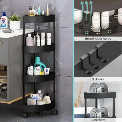 4-Tier Corner Storage Rack with Rotatable Wheels