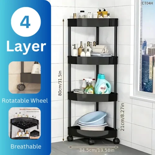 4-Tier Corner Storage Rack with Rotatable Wheels