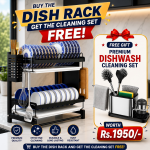 STAINLESS STEEL 2-TIER DISH DRYING RACK WITH UTENSIL AND CUTTING BOARD HOLDERS