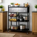 4-TIER HEAVY-DUTY CARBON STEEL STORAGE RACK WITH ROTATABLE WHEELS FOR VERSATILE ORGANIZATION – L115 CM x D32CM x H125CM - Image 3