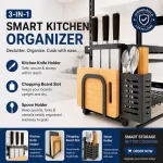 STAINLESS STEEL 2-TIER DISH DRYING RACK WITH UTENSIL AND CUTTING BOARD HOLDERS - Image 5