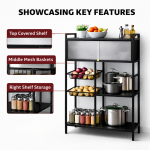 4-TIER HEAVY-DUTY CARBON STEEL STORAGE RACK WITH ROTATABLE WHEELS FOR VERSATILE ORGANIZATION – L115 CM x D32CM x H125CM - Image 6