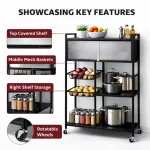 4-TIER HEAVY-DUTY CARBON STEEL STORAGE RACK WITH ROTATABLE WHEELS FOR VERSATILE ORGANIZATION – L115 CM x D32CM x H125CM - Image 4