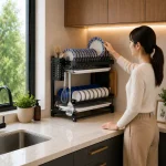 STAINLESS STEEL 2-TIER DISH DRYING RACK WITH UTENSIL AND CUTTING BOARD HOLDERS - Image 3