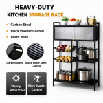 4-TIER HEAVY-DUTY CARBON STEEL STORAGE RACK WITH ROTATABLE WHEELS FOR VERSATILE ORGANIZATION – L115 CM x D32CM x H125CM - Image 2