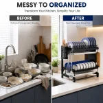 STAINLESS STEEL 2-TIER DISH DRYING RACK WITH UTENSIL AND CUTTING BOARD HOLDERS - Image 6