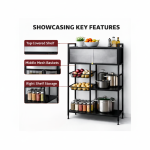 4-TIER HEAVY-DUTY CARBON STEEL STORAGE RACK WITH ROTATABLE WHEELS FOR VERSATILE ORGANIZATION – L115 CM x D32CM x H125CM - Image 4