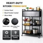 4-TIER HEAVY-DUTY CARBON STEEL STORAGE RACK WITH ROTATABLE WHEELS FOR VERSATILE ORGANIZATION – L115 CM x D32CM x H125CM - Image 5