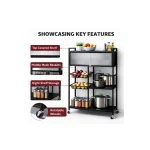 4-TIER HEAVY-DUTY CARBON STEEL STORAGE RACK WITH ROTATABLE WHEELS FOR VERSATILE ORGANIZATION – L115 CM x D32CM x H125CM - Image 6