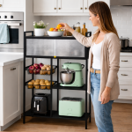 4-TIER HEAVY-DUTY CARBON STEEL STORAGE RACK WITH ROTATABLE WHEELS FOR VERSATILE ORGANIZATION – L115 CM x D32CM x H125CM - Image 3