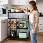 4-TIER HEAVY-DUTY CARBON STEEL STORAGE RACK WITH ROTATABLE WHEELS FOR VERSATILE ORGANIZATION – L115 CM x D32CM x H125CM - Image 2