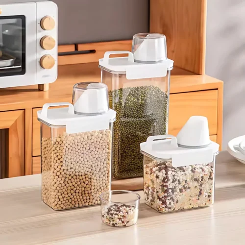 MULTI-SIZE FOOD GRADE KITCHEN JARS WITH HANDLE – EASY ACCESS STORAGE FOR DRY GOODS