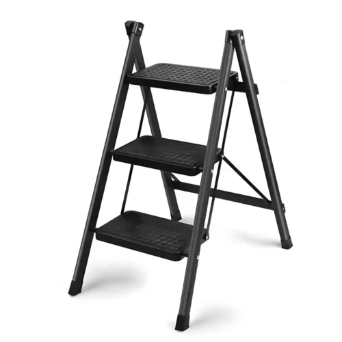 step ladder, 3 step folding ladder, portable step stool, anti-slip wide pedals, carbon steel ladder, black powder-coated ladder, space-saving ladder, no assembly ladder, home step ladder, kitchen step stool, office ladder, durable folding ladder, compact step ladder, wide step ladder, non-slip ladder.