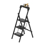 3-step folding ladder, portable step stool, armrest tool holder, 250 lbs weight capacity ladder, carbon steel ladder, wide anti-slip steps, space-saving ladder, lightweight step ladder, folding ladder for home, office step stool, kitchen step ladder, no assembly required ladder, compact folding ladder, durable step ladder, black powder-coated ladder, 3-step ladder for office, easy-to-store ladder, sturdy step stool, anti-slip folding ladder, ladder with tool holder, home use ladder.