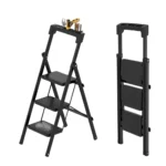 3-step folding ladder, portable step stool, armrest tool holder, 250 lbs weight capacity ladder, carbon steel ladder, wide anti-slip steps, space-saving ladder, lightweight step ladder, folding ladder for home, office step stool, kitchen step ladder, no assembly required ladder, compact folding ladder, durable step ladder, black powder-coated ladder, 3-step ladder for office, easy-to-store ladder, sturdy step stool, anti-slip folding ladder, ladder with tool holder, home use ladder.