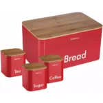 Red Bread Box Set with Bamboo Lid, Kitchen Storage Canisters for Tea, Coffee, and Sugar, 4-Piece Storage Set for Bread, Tea, Coffee in Sri Lanka, Eco-Friendly Bread Box with Bamboo Lid, Red Kitchen Storage Canisters, Space-Saving Bread Box Set in Sri Lanka, Storage Containers for Tea, Coffee, Sugar in Red, Durable Bread Box with Bamboo Lid, Red Bread Box for Kitchen Countertop, Stylish Bread Box with Canisters in Sri Lanka, Bread Box Set for Pastries, Tea, Coffee in Sri Lanka, Red Storage Set with Bamboo Lid for Kitchen Essentials.