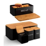 Upgrade your kitchen organization with the 4 PCS Set Bread Box with Sugar, Tea, Coffee Containers, designed to store bread, pastries, biscuits, and pantry essentials in an organized and stylish manner. This set features a bread box with a bamboo lid to keep your bread fresh, alongside three canisters for sugar, tea, and coffee. Its practical and elegant design makes it an excellent addition to your kitchen or dining area, offering both function and style. The bread box with bamboo lid provides a reliable solution for storing bread, keeping it fresh for longer. The containers for sugar, tea, and coffee are ideal for keeping your favorite ingredients within easy reach. The set comes in three beautiful colors—black, ivory, and red—to match various kitchen decors and styles. Whether you're storing your bread, tea, coffee, or sugar, this set ensures that your kitchen is neat, tidy, and well-organized. The 4-piece set bread box is made from high-quality materials that ensure durability, while the bamboo lid adds a touch of nature and elegance to the kitchen. Its spacious design also allows for easy access, making it convenient for daily use. Whether you are storing your bread, pastries, or dry foods, this set will keep your essentials safe and organized. KEY FEATURES: 4-PIECE SET: Includes a bread box with bamboo lid and containers for sugar, tea, and coffee. BAMBOO LID: Adds an eco-friendly and stylish touch to your kitchen while keeping bread fresh. MULTI-PURPOSE STORAGE: Ideal for storing bread, pastries, biscuits, and pantry essentials. DURABLE CONSTRUCTION: High-quality metal with a sturdy bamboo lid for long-lasting use. AVAILABLE COLORS: Choose from black, ivory, and red to match your kitchen decor. EASY ACCESS: Flip-top lids for easy and convenient access to your bread and pantry items. VERSATILE USE: Suitable for home kitchens, restaurants, cafes, and more. SPECIFICATIONS: Set Includes: 1 bread box with bamboo lid, 3 containers for sugar, tea, and coffee. Material: High-quality metal with a bamboo lid for the bread box. Storage Use: Perfect for storing bread, pastries, biscuits, sugar, tea, and coffee. Colors Available: Black, Ivory, Red. Dimensions: (Specify dimensions of each item). Cleaning: Easy to clean and maintain with a wipeable surface. For the best prices, fast delivery, and excellent customer service, Racks.lk is the ideal place to buy your 4 PCS Set Bread Box with Sugar, Tea, and Coffee Containers in Sri Lanka.