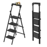 4-step folding ladder, portable step stool, armrest tool holder, 250 lbs weight capacity ladder, carbon steel ladder, wide anti-slip steps, space-saving ladder, lightweight step ladder, folding ladder for home, office step stool, kitchen step ladder, no assembly required ladder, compact step ladder, sturdy step stool, anti-slip folding ladder, ladder with tool holder, home use ladder, foldable ladder for office, easy-to-store ladder.