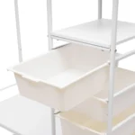 CLOTHES STORAGE STAND WITH PLASTIC DRAWERS & ROTATABLE WHEELS – PREMIUM CARBON STEEL, WHITE POWDER COATED ORGANIZER