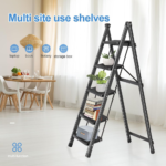 5-step folding ladder, portable step ladder, anti-slip wide pedals, carbon steel ladder, space-saving ladder, no assembly ladder, home step ladder, kitchen step stool, office ladder, durable folding ladder, compact step ladder, lightweight step ladder, folding ladder for home, safe step ladder, black powder-coated ladder.