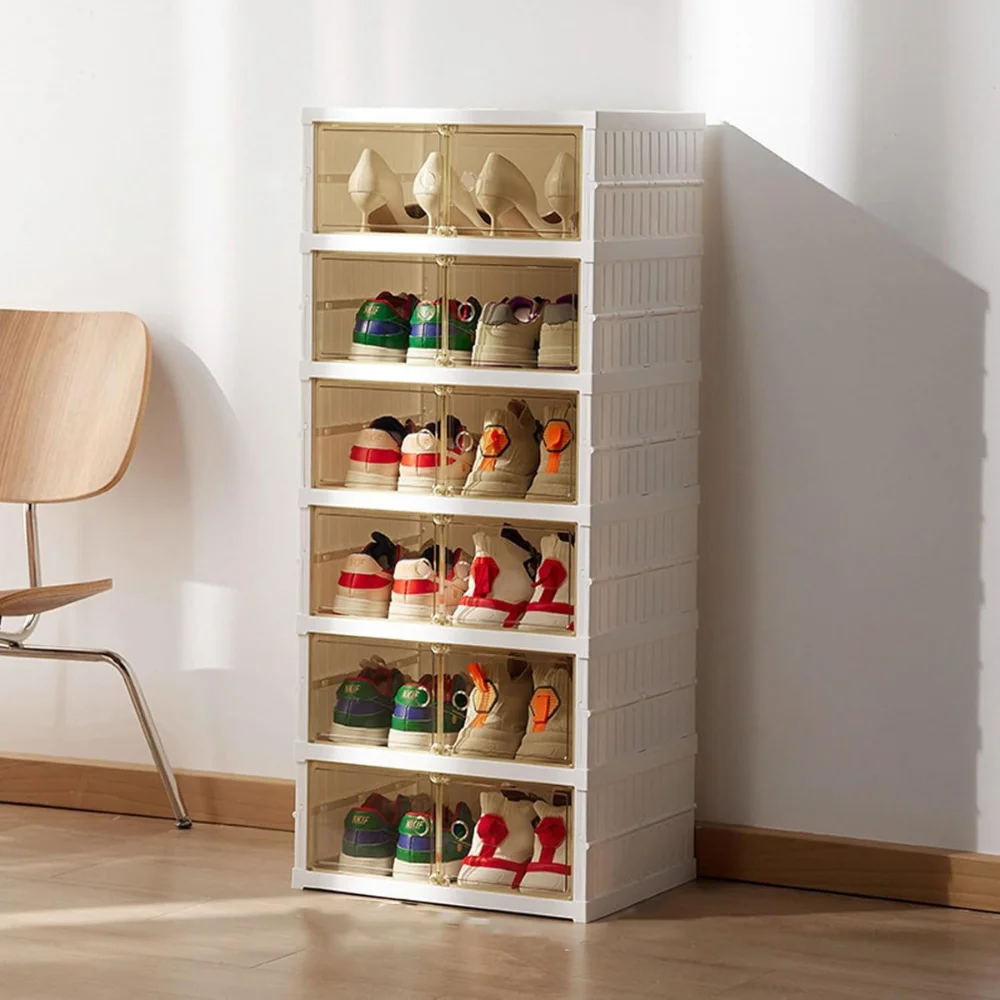 6-Tier-Shoe-Rack-for-12-Pairs-Foldable-Plastic-Organizer-Easy-to-Assemble-Movable-Ample-Storage-3-1 DOUBLE LAYER SHOE RACK, 6 TIERS FOR 12 PAIRS OF SHOES, FOLDABLE DESIGN, PREMIUM QUALITY PLASTIC, AMPLE STORAGE SPACE, EASY TO ASSEMBLE, MOVABLE ORGANIZER - Image 1