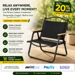 FOLDABLE CAMPING CHAIR WITH ARMRESTS AND BACKREST – PORTABLE, LIGHTWEIGHT, OUTDOOR CHAIR FOR TRAVEL, PICNIC, BEACH, AND FISHING