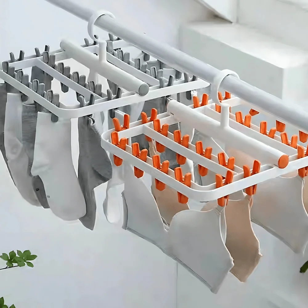 HANGING DRYING RACK WITH 24 CLIPS – CLOTHES HANGER FOR LAUNDRY