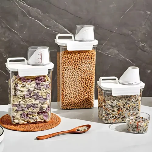 MULTI-SIZE FOOD GRADE KITCHEN JARS WITH HANDLE – EASY ACCESS STORAGE FOR DRY GOODS