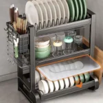 2-layer dish rack, countertop dish rack, plate rack, kitchen dish rack, carbon steel dish rack, black powder-coated dish rack, space-saving dish rack, rust-resistant dish rack, kitchen storage, countertop organizer, kitchenware organizer, durable dish rack, efficient drainage dish rack, modern dish rack, kitchen organization, kitchen countertop rack, plate storage, bowls and utensils rack, sleek dish rack, easy-to-clean dish rack, kitchenware storage.