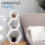 white floating shelves, hexagonal floating shelves, wall-mounted storage shelves, display shelves, modern wall decor, home office storage, wall shelves for living room, bedroom wall shelf, kitchen floating shelves, white hexagonal shelves, 3-piece floating shelf set, wall decor shelf, wooden wall shelves