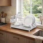 2-TIER DISH RACK | WHITE METAL PLATE & CUP DRYING RACK – DURABLE & SPACE-SAVING - Image 4