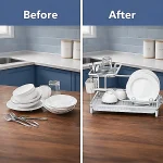 2-TIER DISH RACK | WHITE METAL PLATE & CUP DRYING RACK – DURABLE & SPACE-SAVING - Image 6