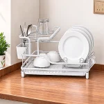 2-TIER DISH RACK | WHITE METAL PLATE & CUP DRYING RACK – DURABLE & SPACE-SAVING - Image 7