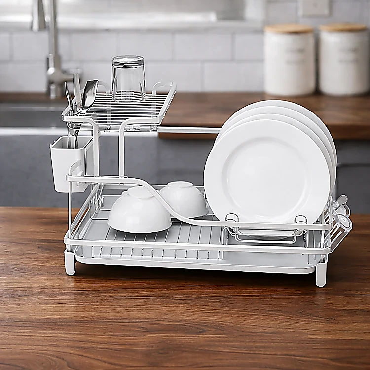 2-TIER DISH RACK WHITE METAL PLATE & CUP DRYING RACK – DURABLE & SPACE-SAVING (8) 2-TIER DISH RACK | WHITE METAL PLATE & CUP DRYING RACK – DURABLE & SPACE-SAVING - Image 1