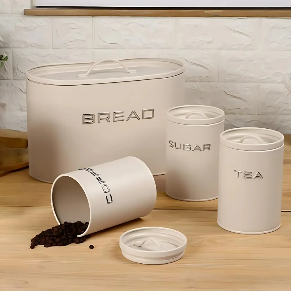 Bread Bin Beige Tea Coffee Sugar Canisters Retro Bread Bin Steel