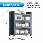 3-DOOR KITCHEN STORAGE CABINET WITH CLOSING LID – DURABLE CARBON STEEL RACK FOR ORGANIZED STORAGE - 80CM x 33CM x 120CM BLACK - Image 2