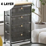 Black wide steel storage rack in Sri Lanka, 4-layer storage organizer in Colombo, metal drawer rack Sri Lanka, wooden top storage unit, black storage rack with wheels, best storage organizer in Colombo, multi-purpose steel rack Sri Lanka.