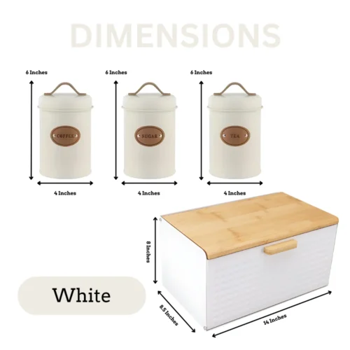 4-piece bread box set in Sri Lanka, sugar tea coffee containers in Colombo, airtight bread box, white bread box set, kitchen storage set in Sri Lanka, bread box with airtight lid, kitchen containers in Sri Lanka, modern kitchen storage in Colombo, stylish bread box set, durable pantry containers, kitchen organization in Sri Lanka