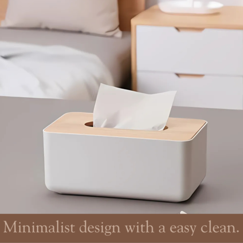 Large tissue box in Sri Lanka, bamboo lid tissue holder in Colombo, ABS plastic tissue box in Sri Lanka, elegant home tissue storage in Sri Lanka, minimalist napkin holder in Colombo, best tissue dispenser in Sri Lanka, white & bamboo tissue organizer in Sri Lanka.