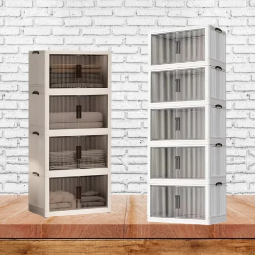 Storage cupboard in Sri Lanka, Durable storage cupboard, Foldable storage cabinet, Stackable cupboard, Spacious storage cupboard in Colombo, Home storage solutions in Sri Lanka, White and beige storage cupboard