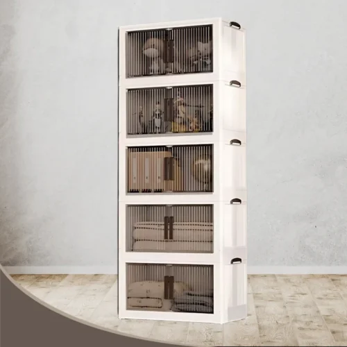 Storage cupboard in Sri Lanka, Durable storage cupboard, Foldable storage cabinet, Stackable cupboard, Spacious storage cupboard in Colombo, Home storage solutions in Sri Lanka, White and beige storage cupboard