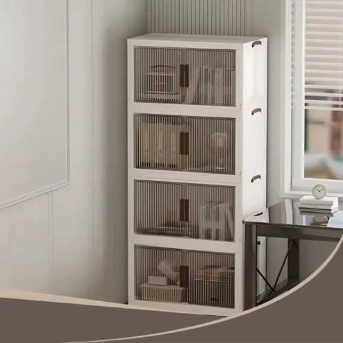 Storage cupboard in Sri Lanka, Durable storage cupboard, Foldable storage cabinet, Stackable cupboard, Spacious storage cupboard in Colombo, Home storage solutions in Sri Lanka, White and beige storage cupboard