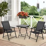 FOLDABLE CHAIR - BLACK, METAL FRAME WITH POWDER COATING, ANTI-SLIP FOOT PAD, STABLE TRIANGULAR FRAME, CURVED ARMRESTS