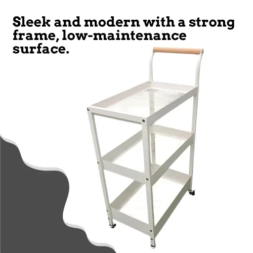 white 3 tier trolley in Sri Lanka, rolling storage cart Colombo, white metal utility rack Sri Lanka, mobile organizer cart white color, kitchen cart with wheels in Sri Lanka, bathroom storage trolley Colombo, racks.lk white trolley, stylish 3-tier storage rack Sri Lanka, white trolley rack for office, affordable storage cart in Colombo