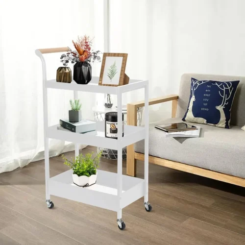 white 3 tier trolley in Sri Lanka, rolling storage cart Colombo, white metal utility rack Sri Lanka, mobile organizer cart white color, kitchen cart with wheels in Sri Lanka, bathroom storage trolley Colombo, racks.lk white trolley, stylish 3-tier storage rack Sri Lanka, white trolley rack for office, affordable storage cart in Colombo